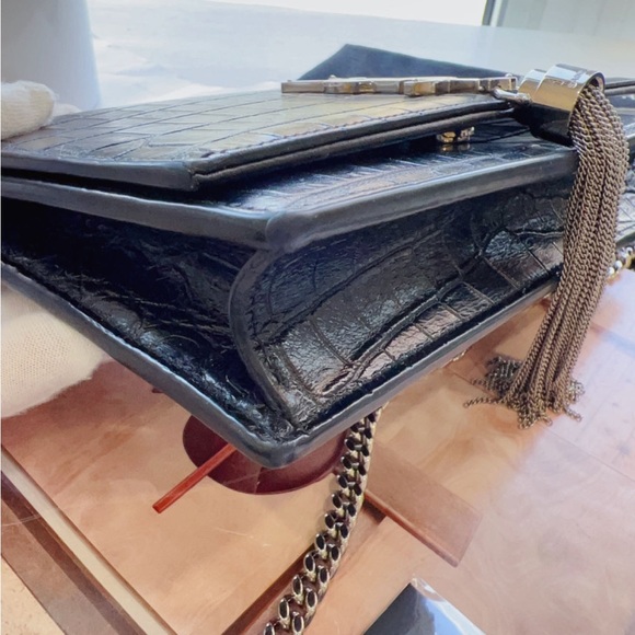Saint Laurent Croc-Embossed Kate Crossbody Chain Wallet - Picture 7 of 7